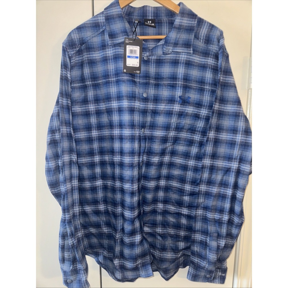 Under Armour Mens XL Flannel Shirt Tradesman Flex Blue Plaid Long Sleeve NWT UA